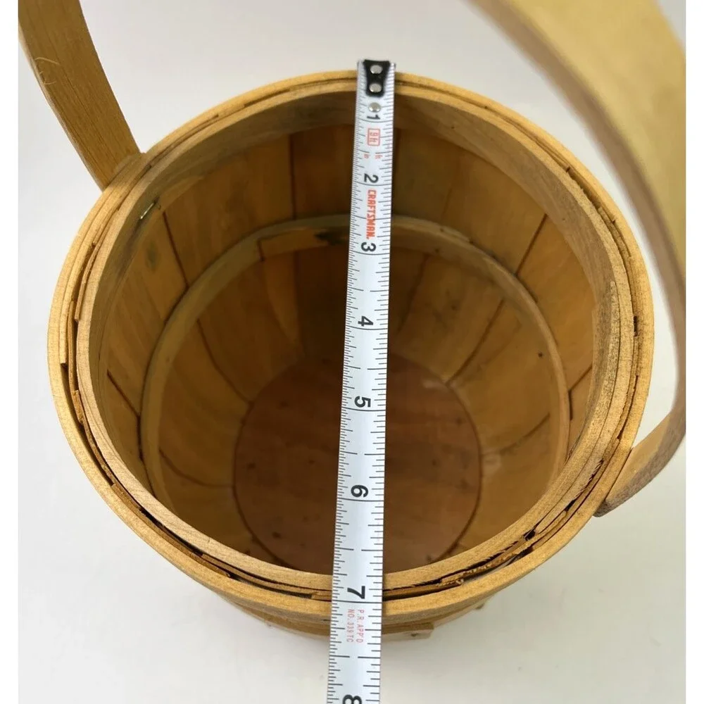 Wooden Round Medium Basket with Handle 6 inch Tall Basket, Indoor Décor